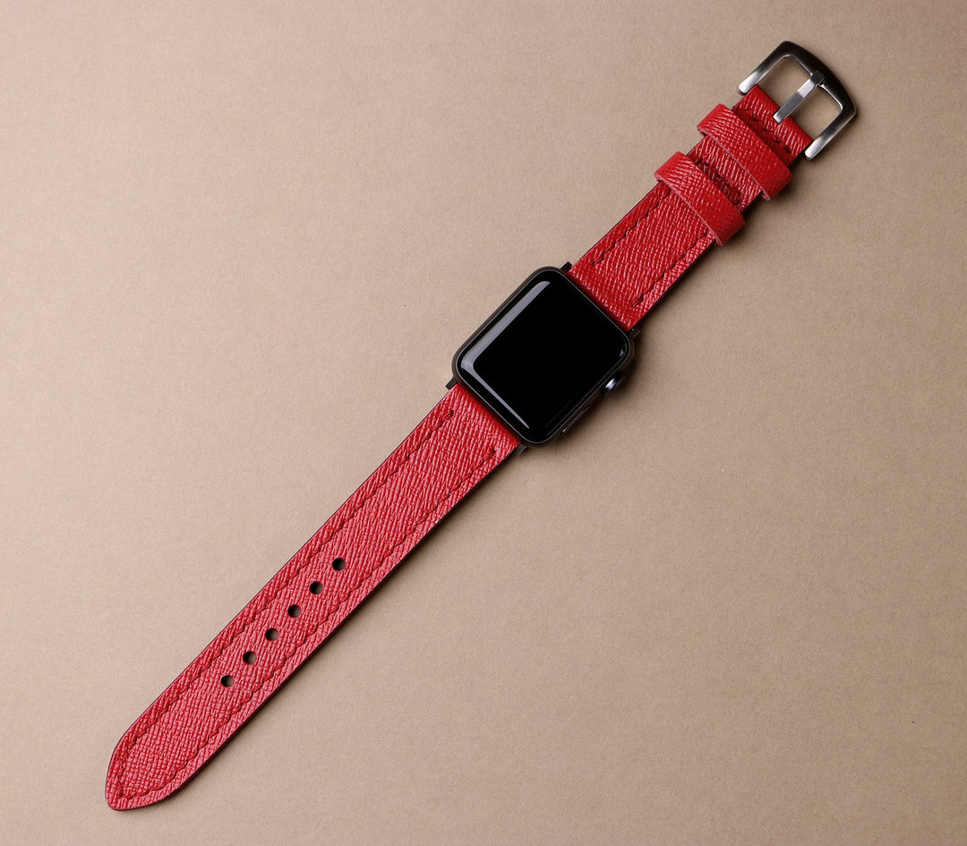 Saffiano Deri Apple Watch Kayış - Ateş Kırmızı - Roarcraft TR