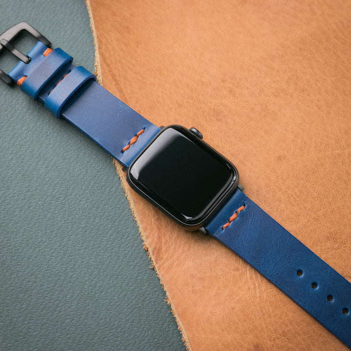Tek Kat Deri Apple Watch Kordon - Kobalt Mavi - Roarcraft TR