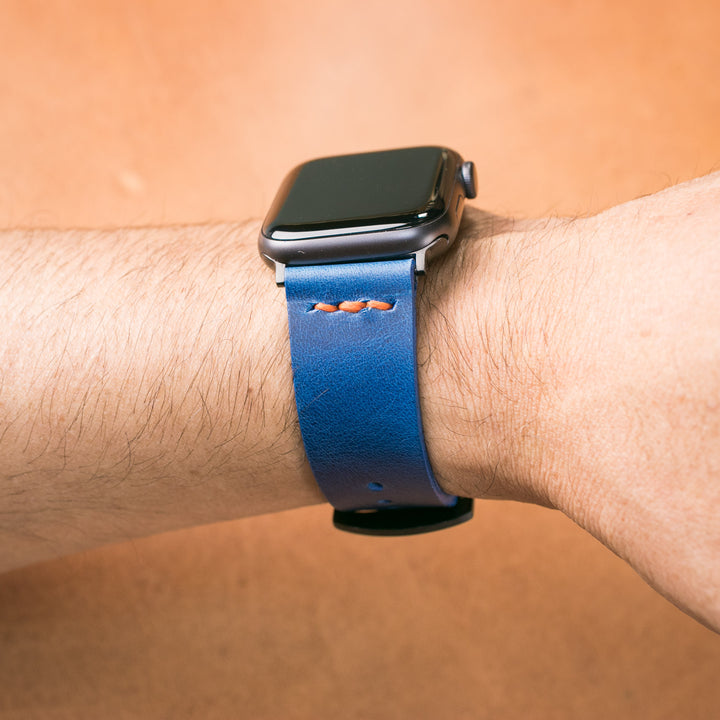 Tek Kat Deri Apple Watch Kordon - Kobalt Mavi - Roarcraft TR
