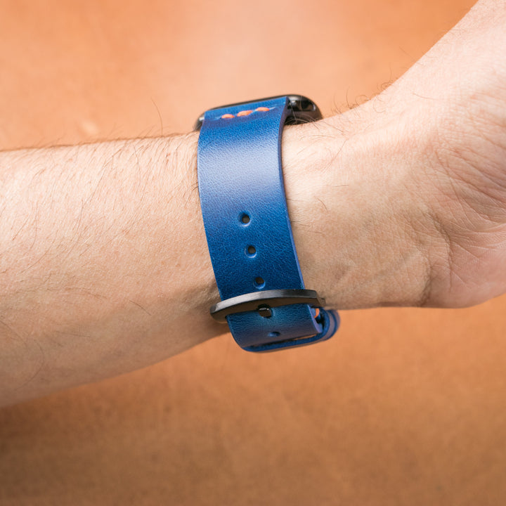 Tek Kat Deri Apple Watch Kordon - Kobalt Mavi - Roarcraft TR