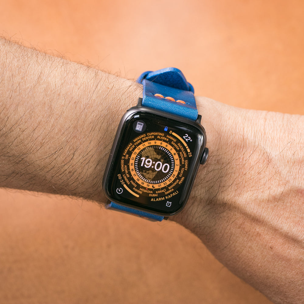 Tek Kat Deri Apple Watch Kordon - Kobalt Mavi - Roarcraft TR
