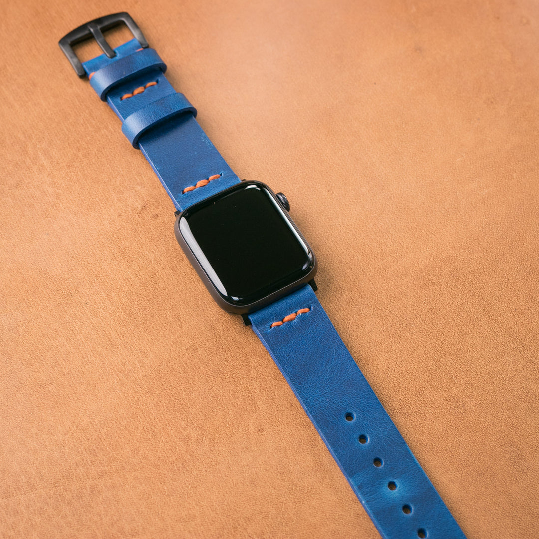 Tek Kat Deri Apple Watch Kordon - Kobalt Mavi - Roarcraft TR