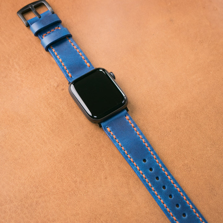 Çift Kat Deri Apple Watch Kayışı - Kobalt Mavi - Roarcraft TR
