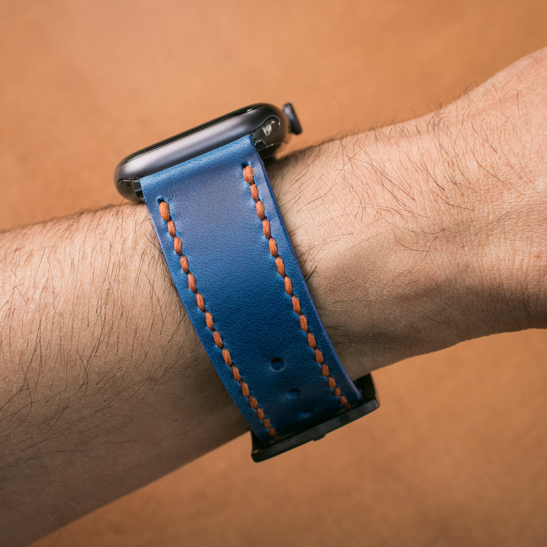 Çift Kat Deri Apple Watch Kayışı - Kobalt Mavi - Roarcraft TR
