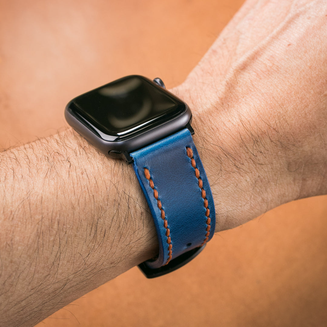 Çift Kat Deri Apple Watch Kayışı - Kobalt Mavi - Roarcraft TR