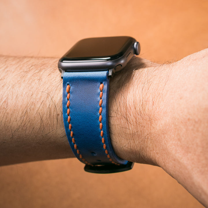 Çift Kat Deri Apple Watch Kayışı - Kobalt Mavi - Roarcraft TR