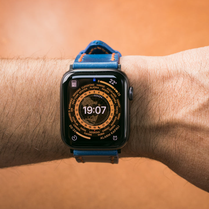 Çift Kat Deri Apple Watch Kayışı - Kobalt Mavi - Roarcraft TR
