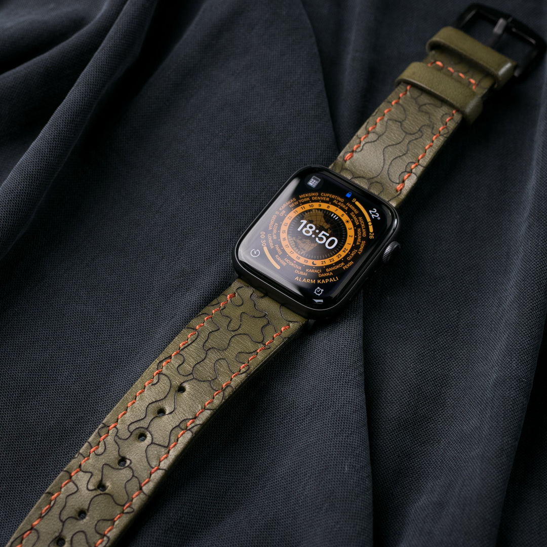 VegTan Deri Apple Watch Kayışı - Kamuflaj - Roarcraft TR