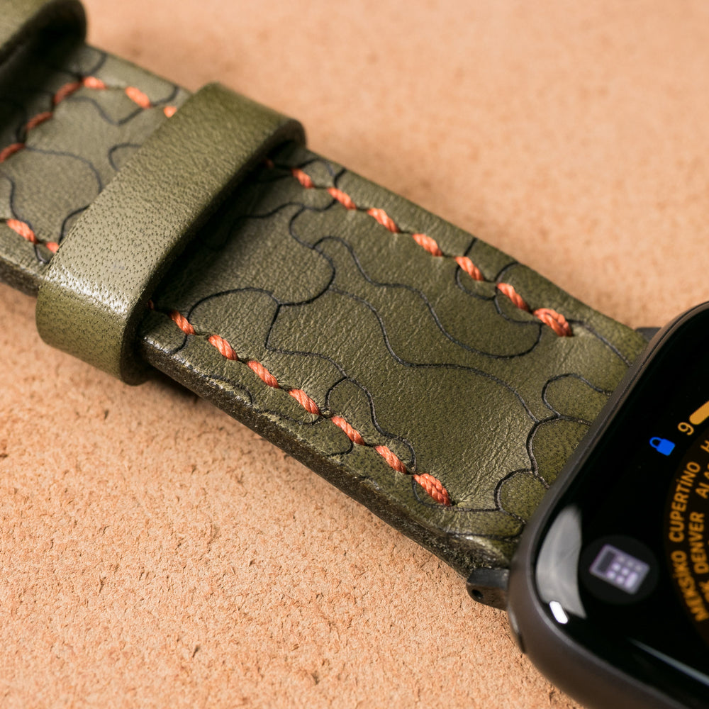 VegTan Deri Apple Watch Kayışı - Kamuflaj - Roarcraft TR
