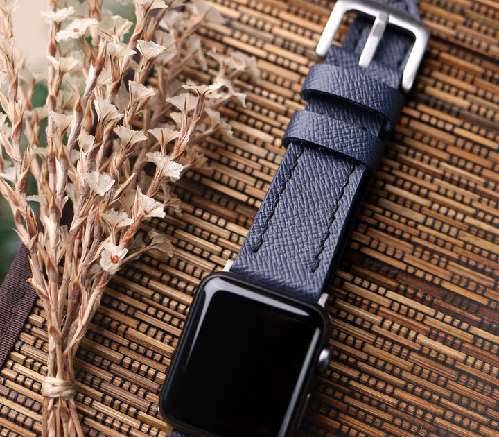 Saffiano Deri Apple Watch Kayış - Gece Mavisi - Roarcraft TR