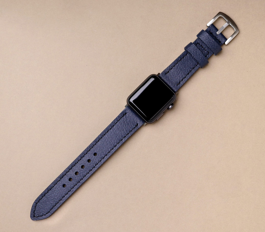 Saffiano Deri Apple Watch Kayış - Gece Mavisi - Roarcraft TR