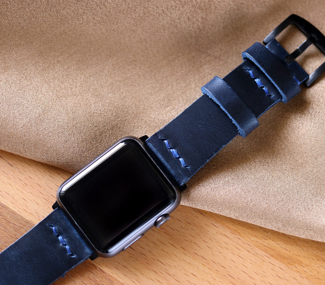 Tek Kat Deri Apple Watch Kordon - Indigo Mavi - Roarcraft TR