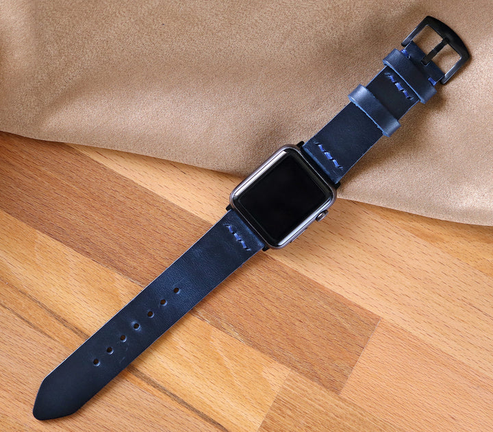 Tek Kat Deri Apple Watch Kordon - Indigo Mavi - Roarcraft TR