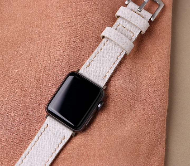Saffiano Deri Apple Watch Kayış - Kar Beyaz - Roarcraft TR