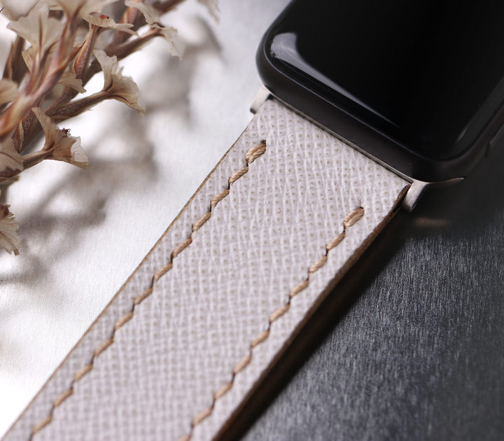 Saffiano Deri Apple Watch Kayış - Kar Beyaz - Roarcraft TR