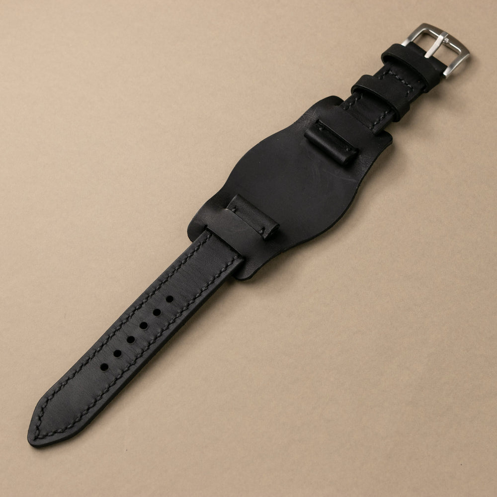 Bund Strap - Çift Katlı Deri Saat Kayışı - Siyah - Roarcraft TR