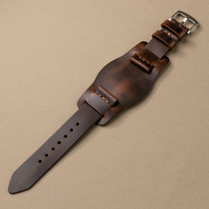 Bund Strap - Tek Kat Deri Saat Kayışı - Antik Kahve - Roarcraft TR