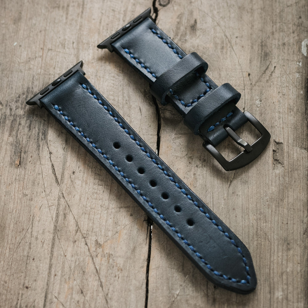 Çift Kat Deri Apple Watch Kayışı - Indigo Mavi - Roarcraft TR