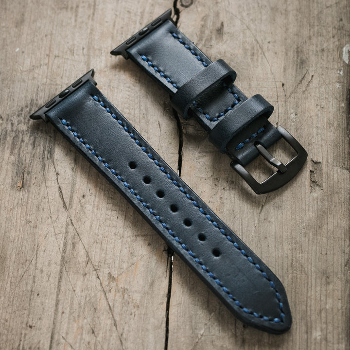 Çift Kat Deri Apple Watch Kayışı - Indigo Mavi - Roarcraft TR
