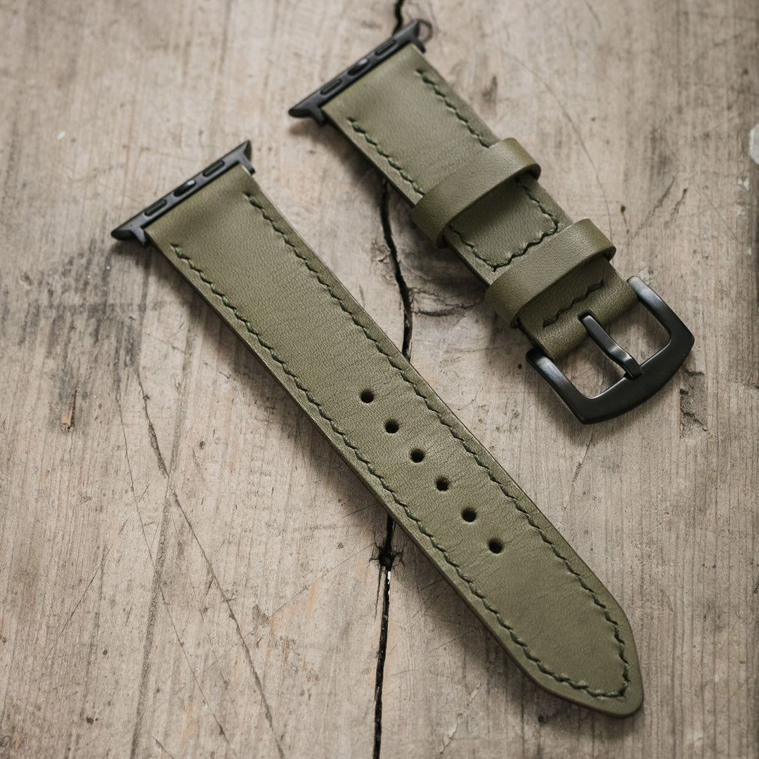VegTan Deri Apple Watch Kayışı - Olive - Roarcraft TR