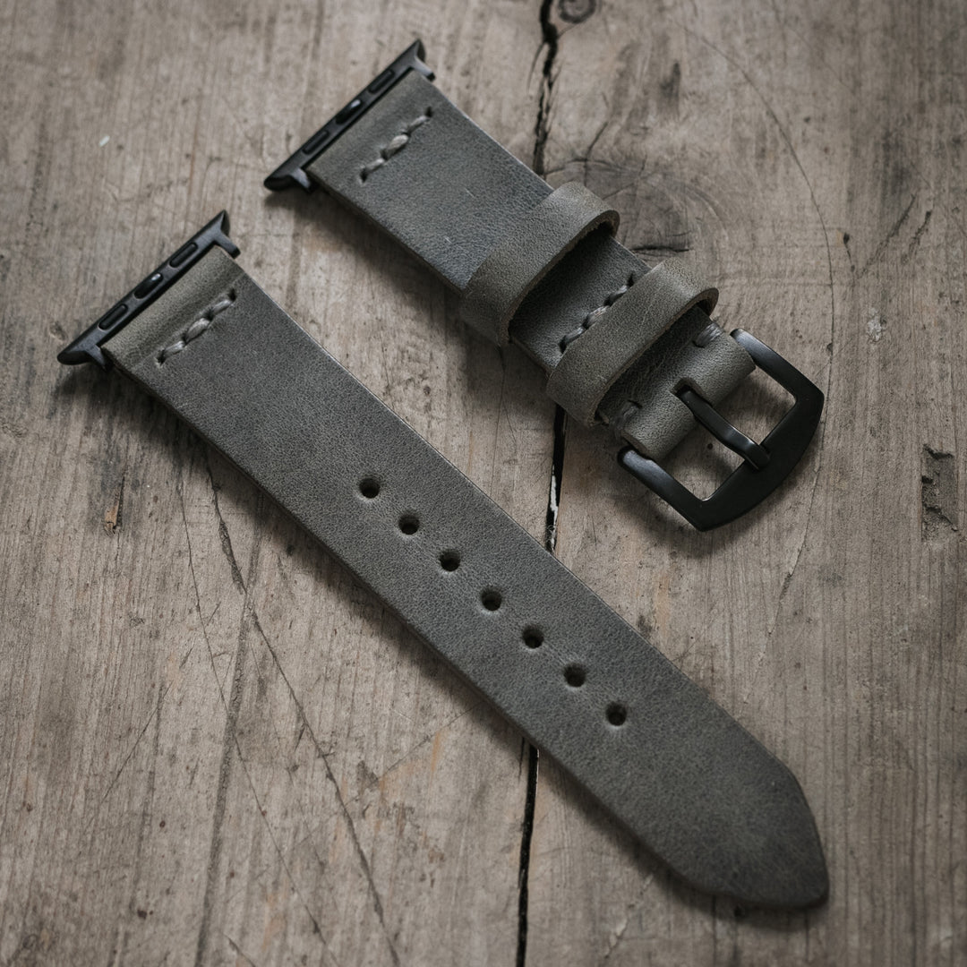 Tek Kat Deri Apple Watch Kordon - Antik Gri - Roarcraft TR