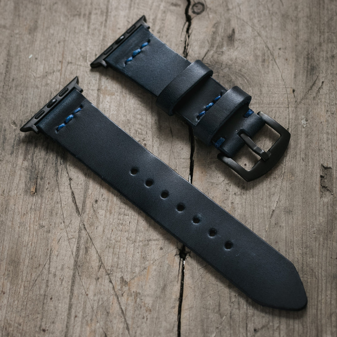 Tek Kat Deri Apple Watch Kordon - Indigo Mavi - Roarcraft TR