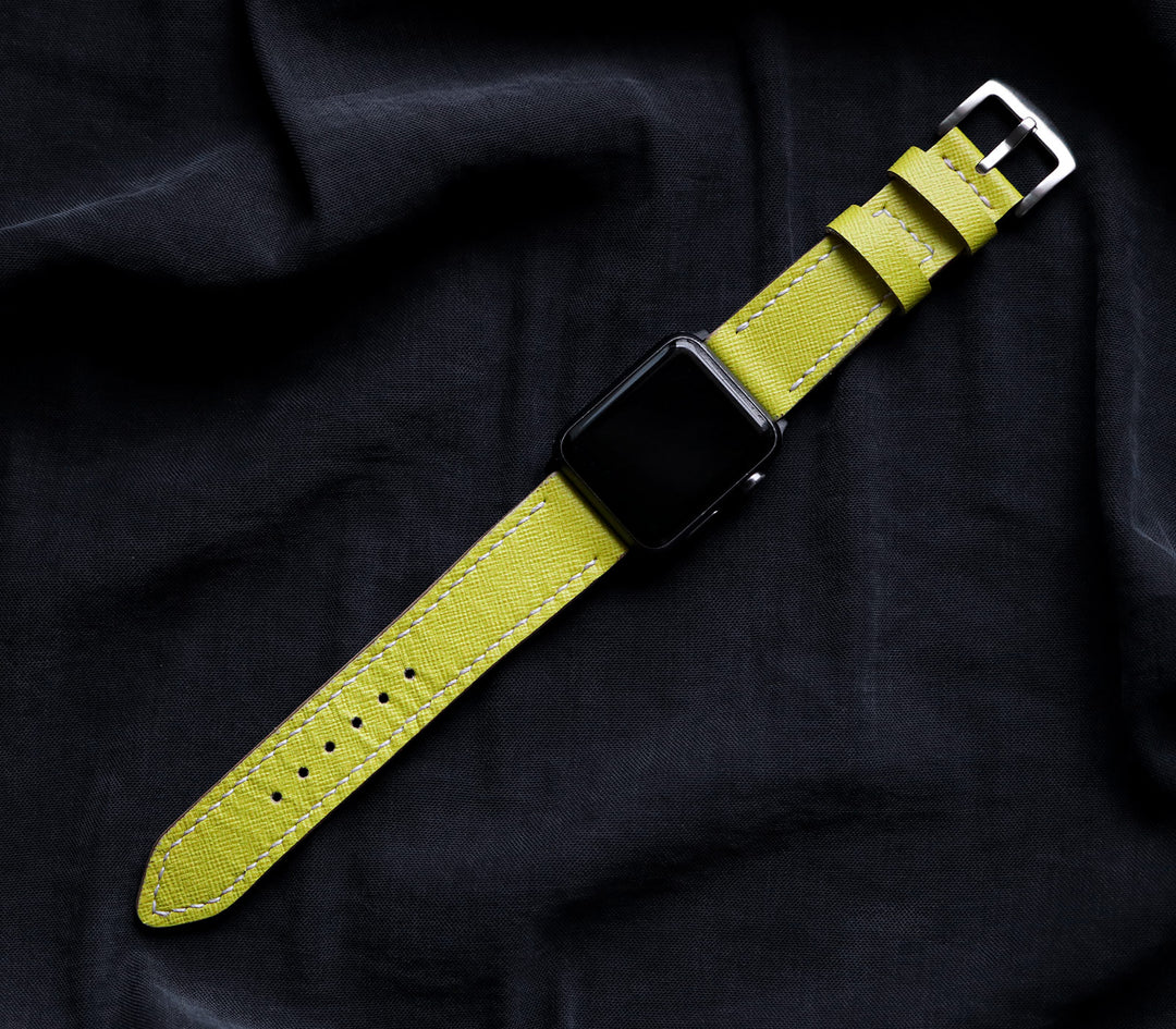 Özel Yapım Apple Watch Deri Saat Kayışı - Lime Saffiano