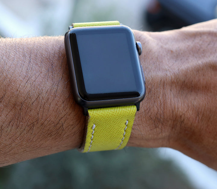 Özel Yapım Apple Watch Deri Saat Kayışı - Lime Saffiano