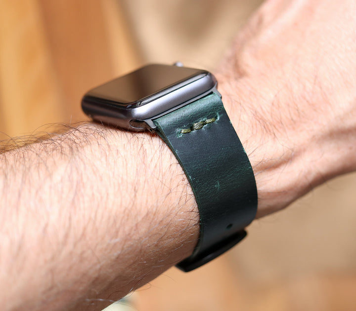 Tek Kat Deri Apple Watch Kordon - Orman Yeşili - Roarcraft TR