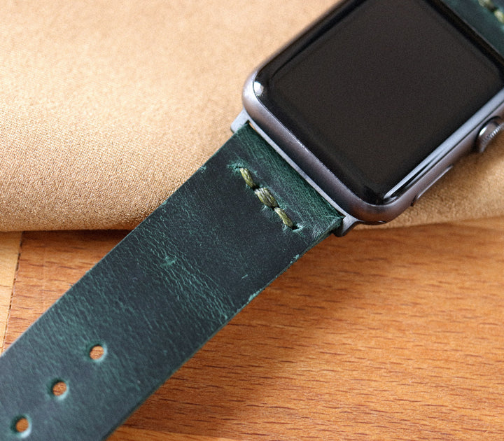 Tek Kat Deri Apple Watch Kordon - Orman Yeşili - Roarcraft TR