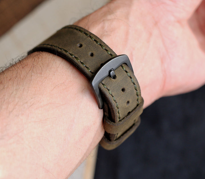 Özel Yapım Apple Watch Deri Saat Kayışı - Antik Yeşil