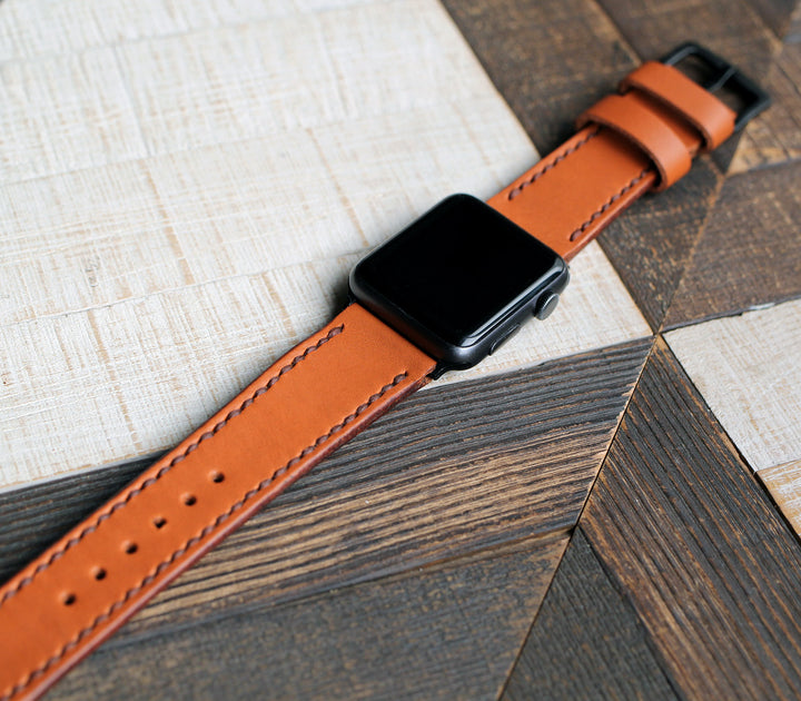 Özel Yapım Apple Watch Deri Saat Kayışı - Konyak