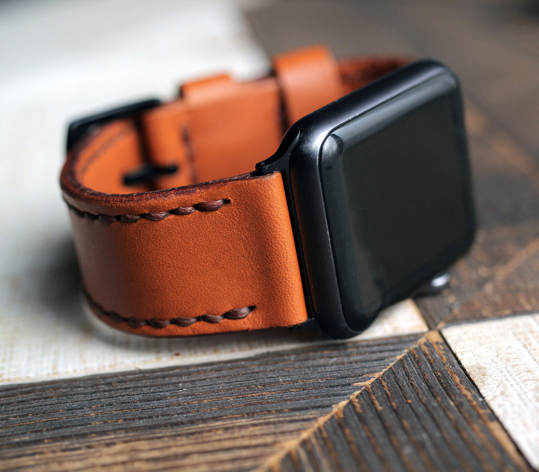 Özel Yapım Apple Watch Deri Saat Kayışı - Konyak