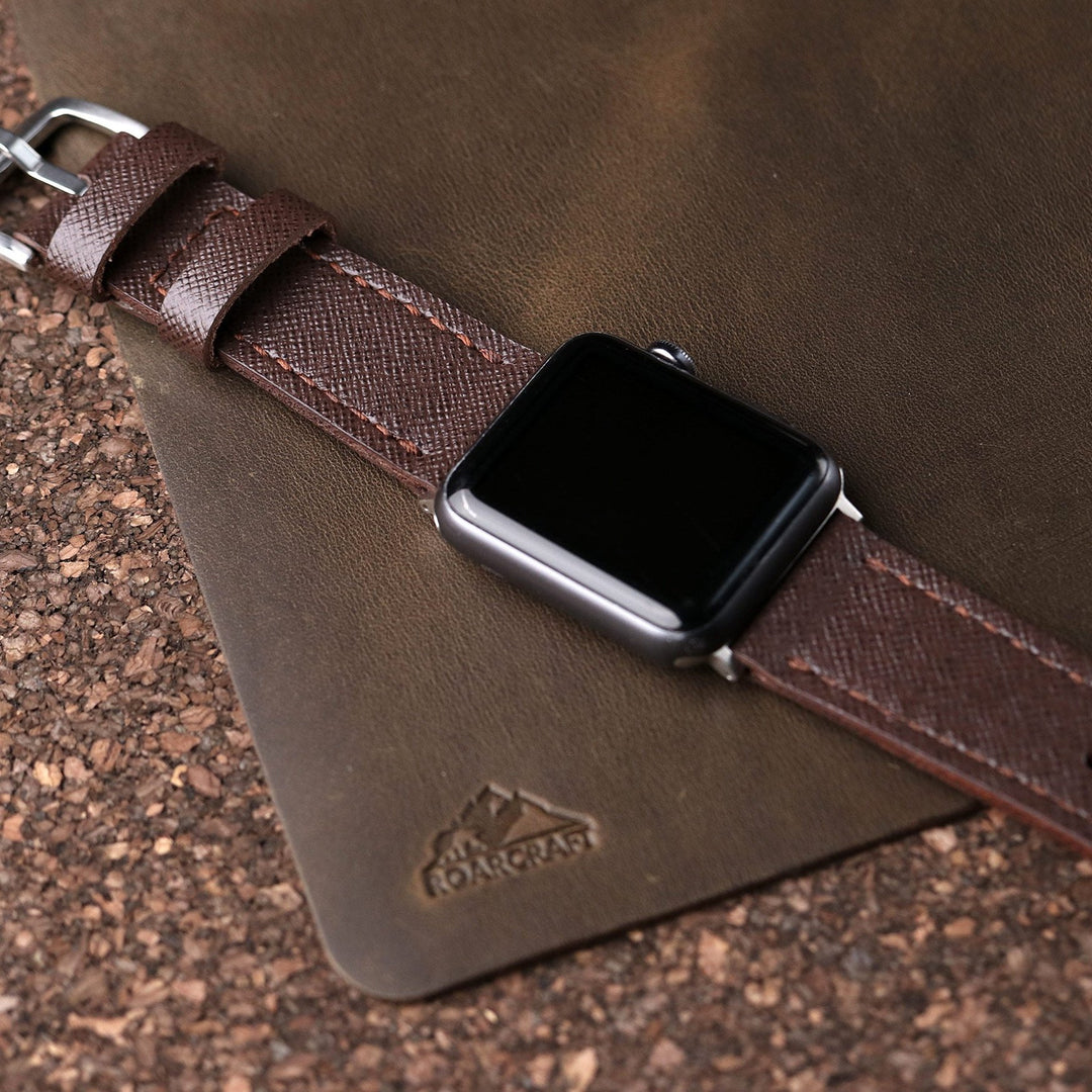 Saffiano Deri Apple Watch Kayış - Bitter - Roarcraft TR