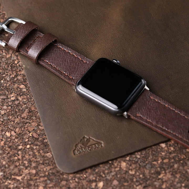 Saffiano Deri Apple Watch Kayış - Bitter - Roarcraft TR