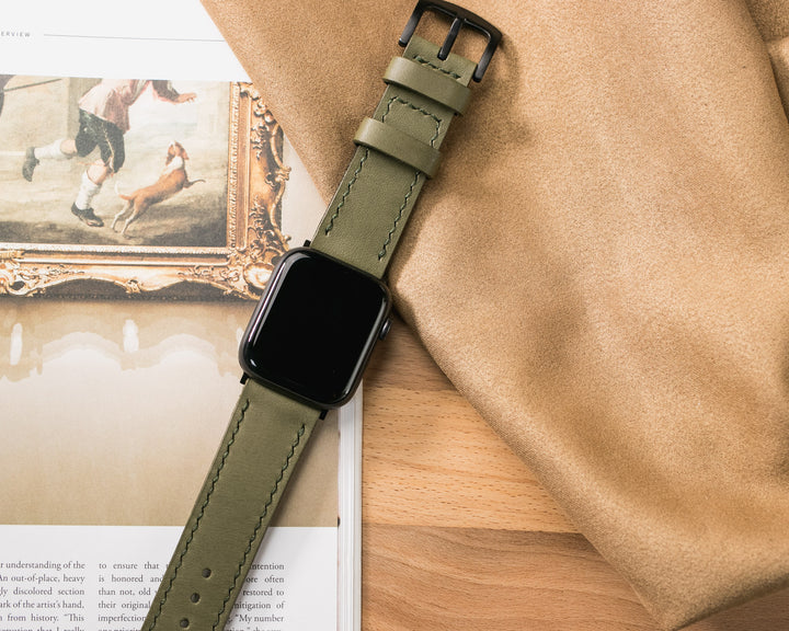 VegTan Deri Apple Watch Kayışı - Olive - Roarcraft TR