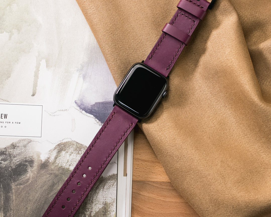 VegTan Deri Apple Watch Kayışı - Purple - Roarcraft TR