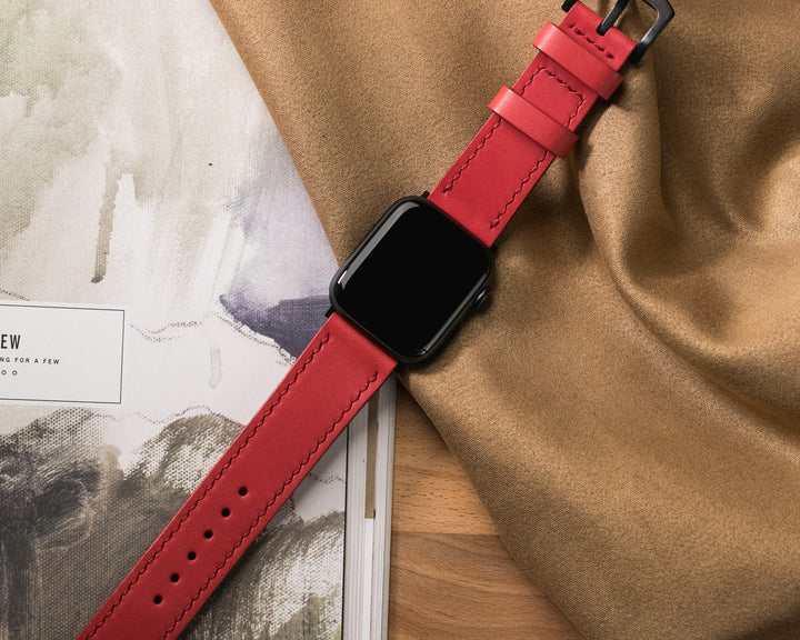VegTan Deri Apple Watch Kayışı - Carmine - Roarcraft TR