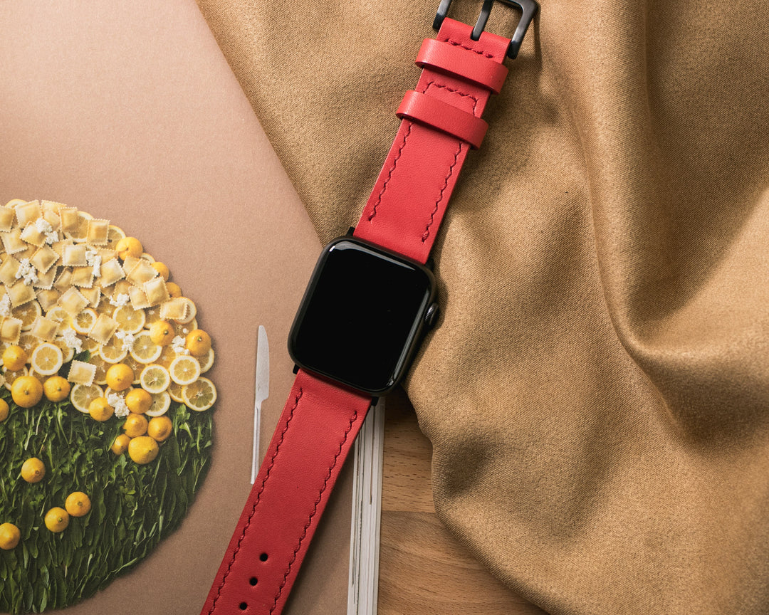 VegTan Deri Apple Watch Kayışı - Carmine - Roarcraft TR