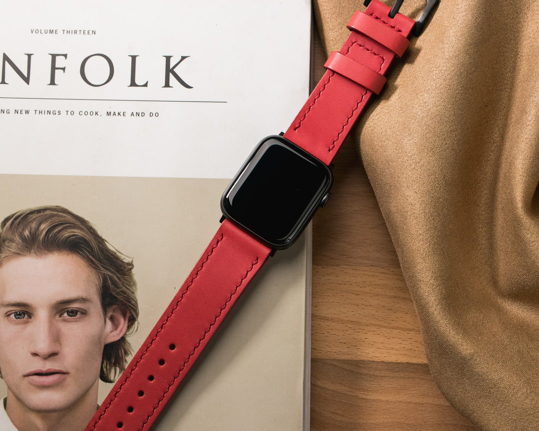 VegTan Deri Apple Watch Kayışı - Carmine - Roarcraft TR