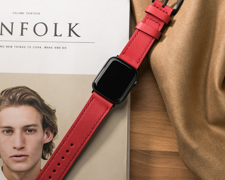 VegTan Deri Apple Watch Kayışı - Carmine - Roarcraft TR