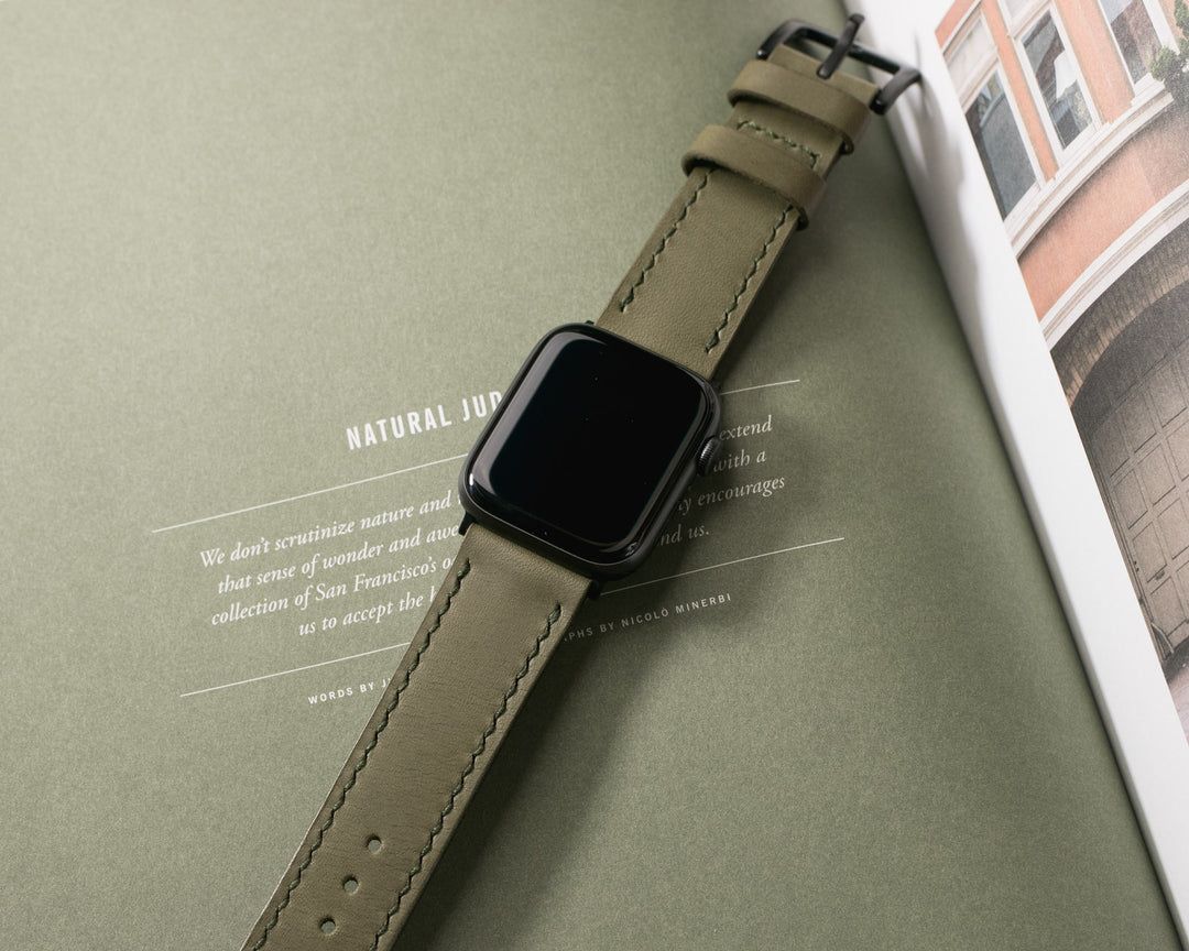 VegTan Deri Apple Watch Kayışı - Olive - Roarcraft TR