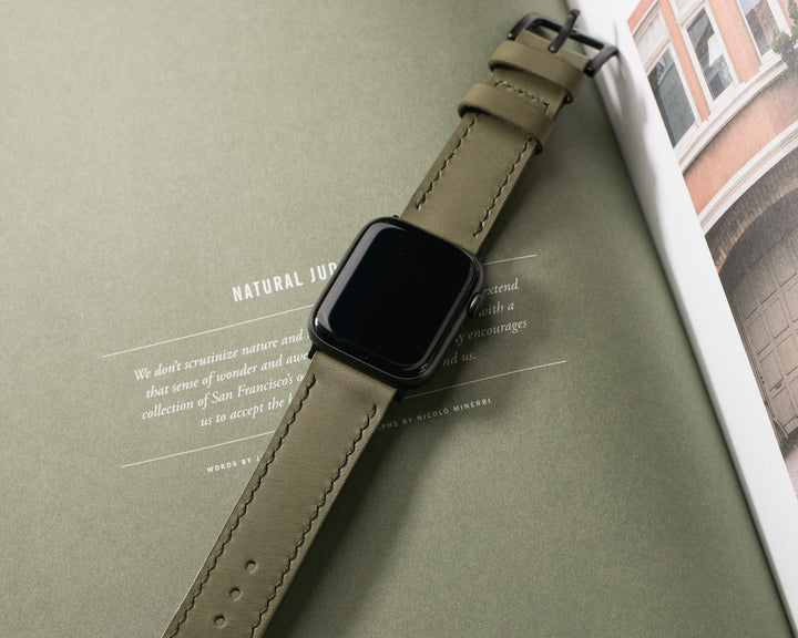 VegTan Deri Apple Watch Kayışı - Olive - Roarcraft TR