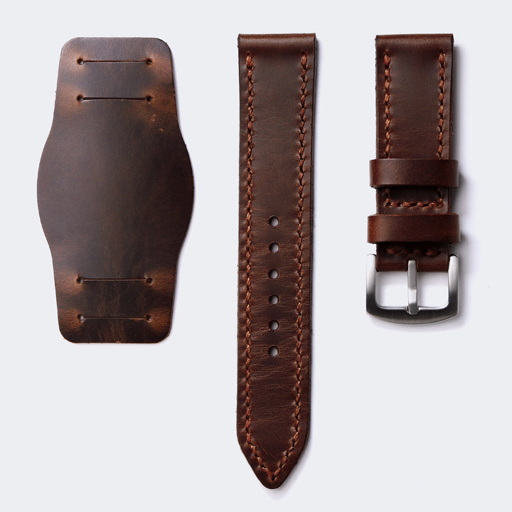Bund Strap - Çift Katlı Deri Saat Kayışı - Antik Kahve - Roarcraft TR