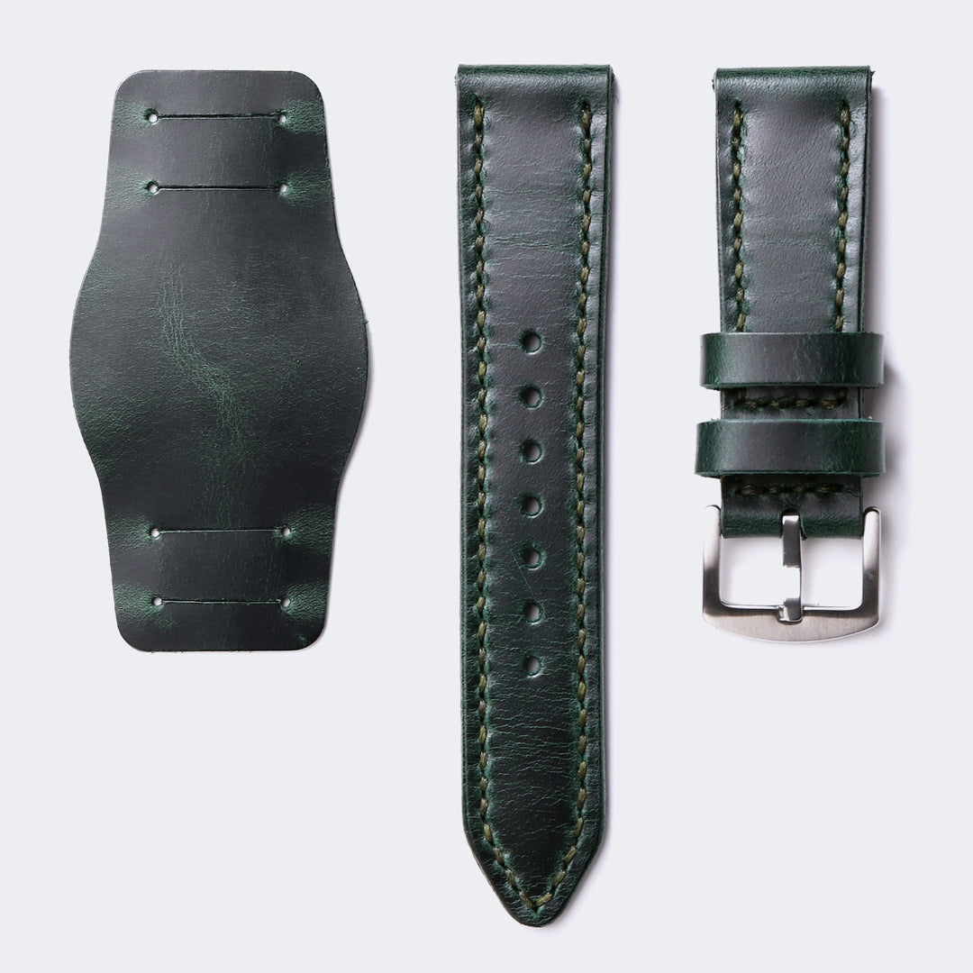 Bund Strap - Çift Katlı Deri Saat Kayışı - Orman Yeşili - Roarcraft TR