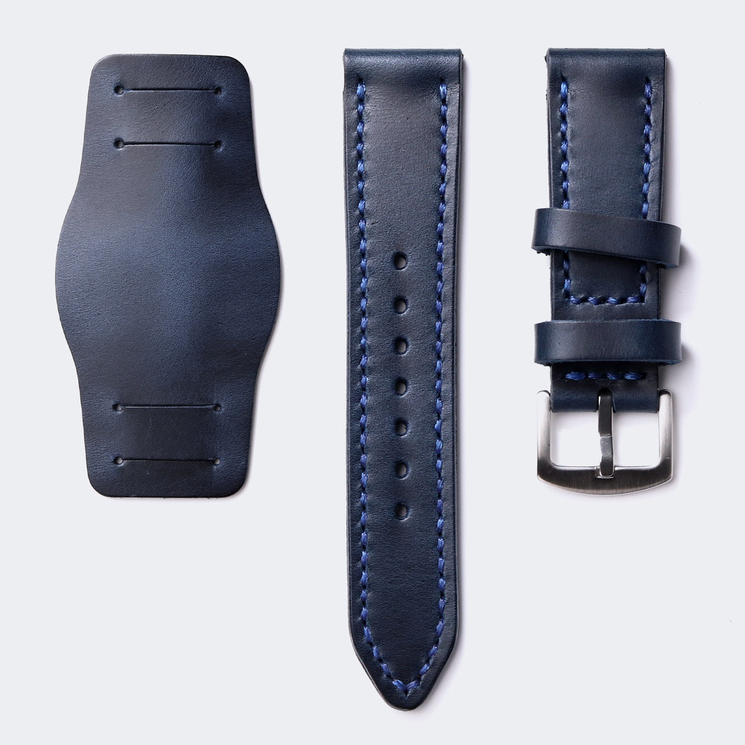 Bund Strap - Çift Katlı Deri Saat Kayışı - İndigo Mavi - Roarcraft TR