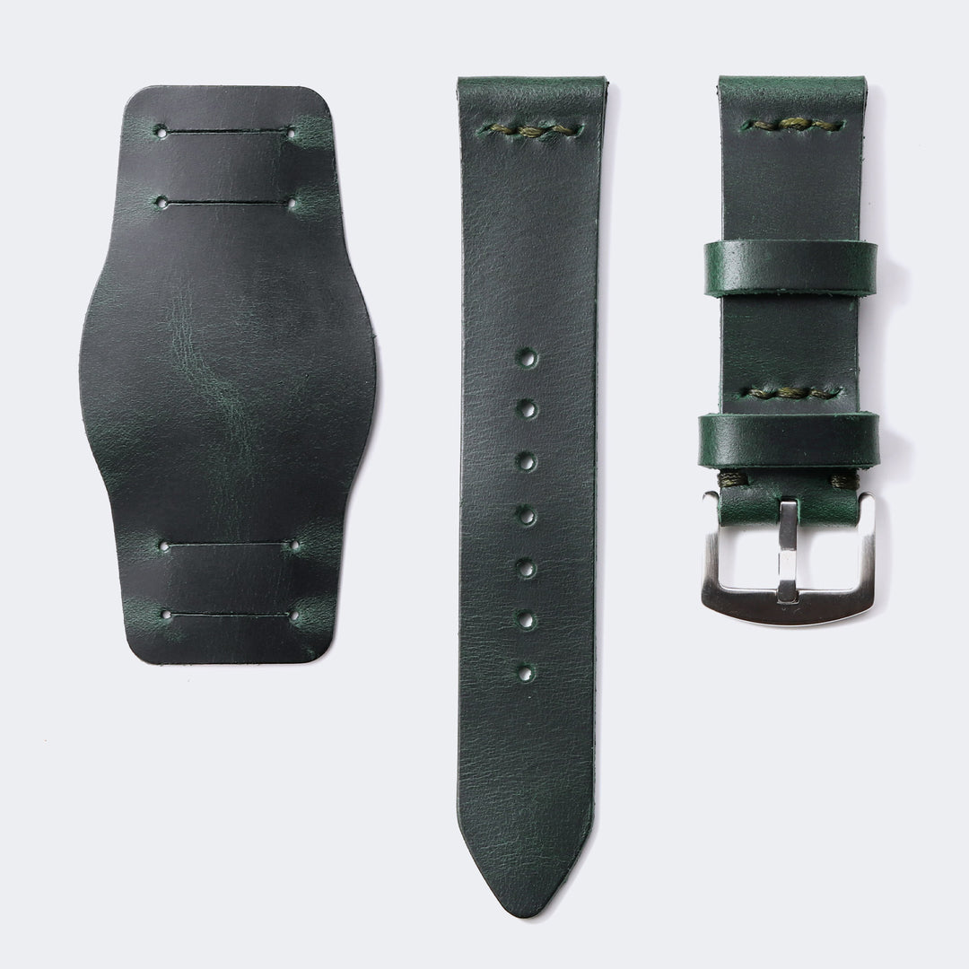 Bund Strap - Tek Kat Deri Saat Kayışı - Orman Yeşili - Roarcraft TR