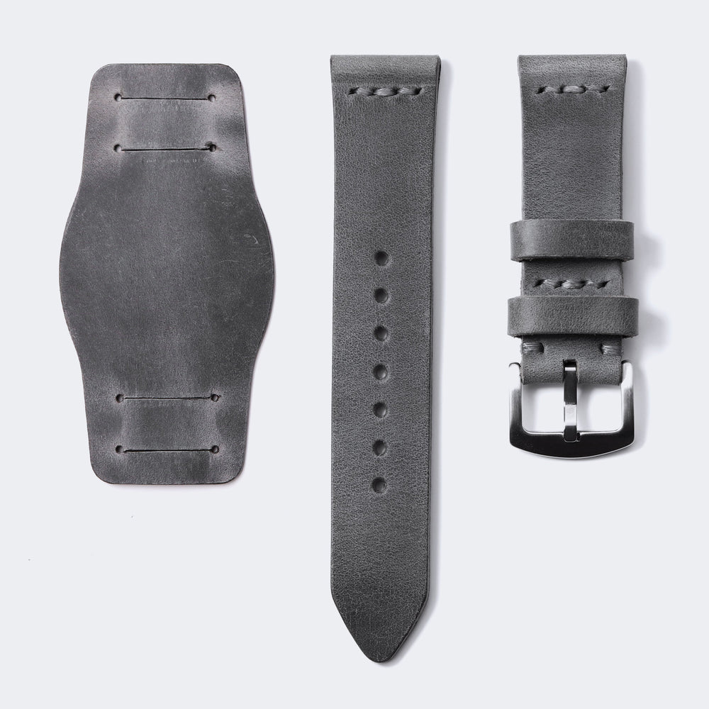 Bund Strap - Tek Kat Deri Saat Kayışı - Antik Gri - Roarcraft TR