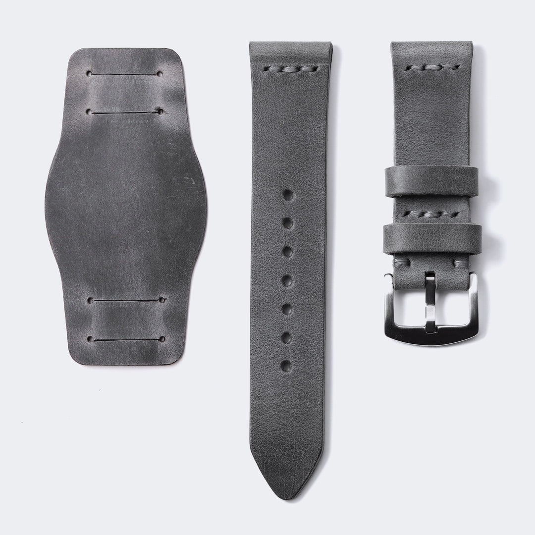 Bund Strap - Tek Kat Deri Saat Kayışı - Antik Gri - Roarcraft TR
