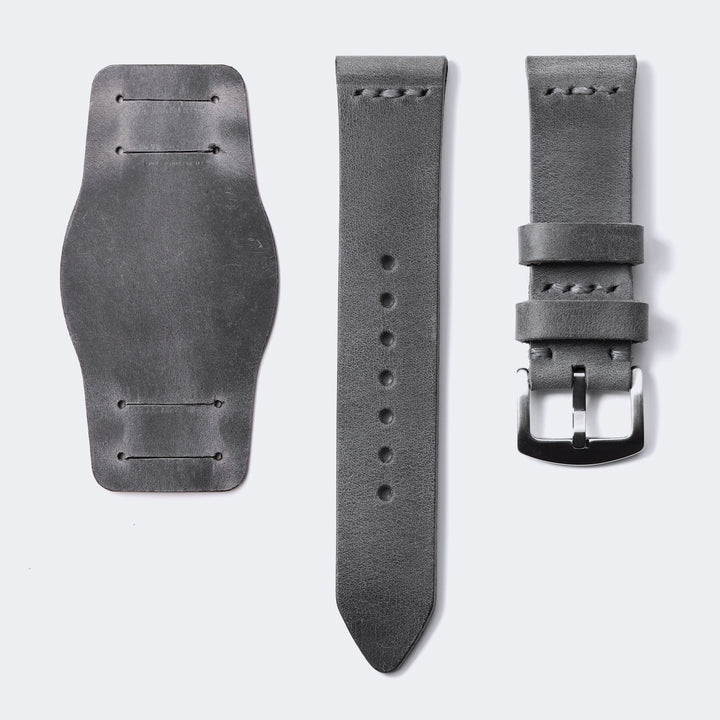 Bund Strap - Tek Kat Deri Saat Kayışı - Antik Gri - Roarcraft TR